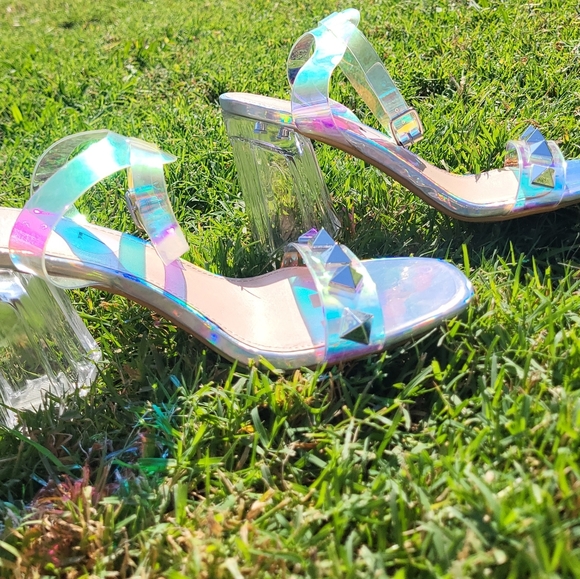 Forever 21 Strappy Prismatic Heels, Size 7 NWOT - Picture 8 of 11